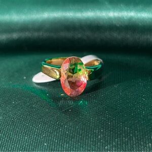 Gold Stainless Steel Ring With A Large Oval Pink Gem